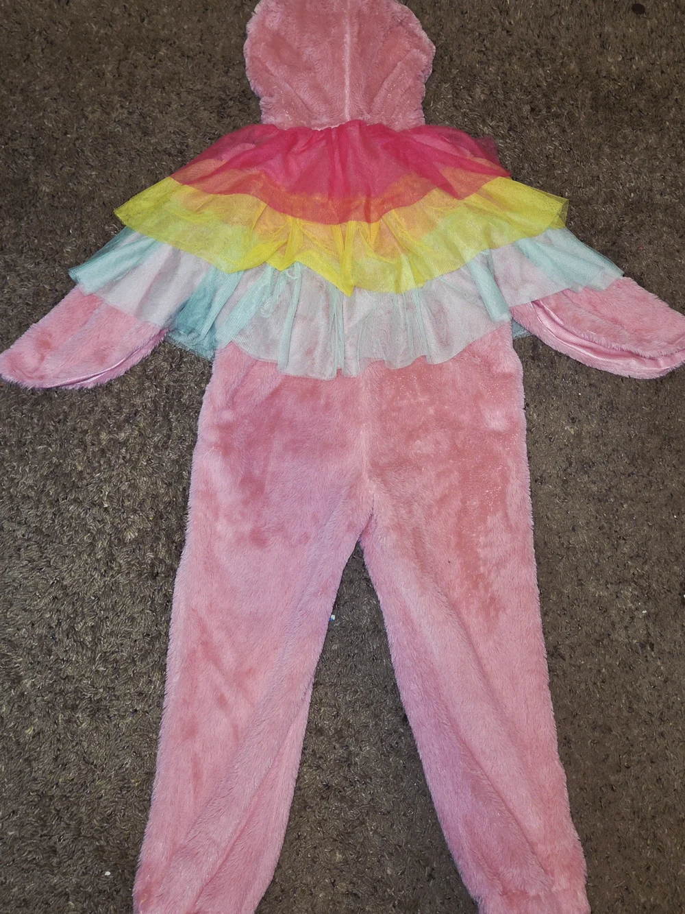 EUC Kids Plush Pink Flamingo/Parrot Halloween Costume Yellow Belly Hoodie 4T/5T